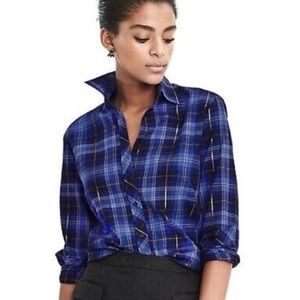 Banana Republic Dillon Classic Fit Blue Plaid Top